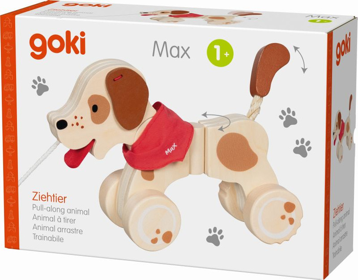 Drewniany piesek Max zabawka do ciągnięcia Goki
