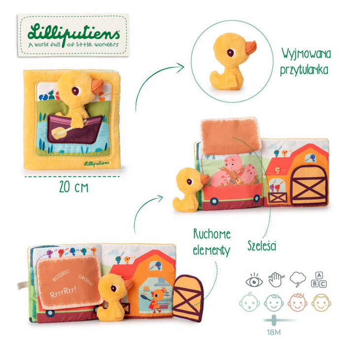 Książeczka aktywizująca z mini-przytulanką Na farmie Kaczorek Gaspard Lilliputiens
