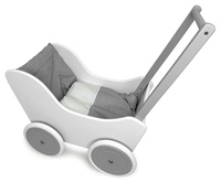 Drewniany wózek dla lalek biało-szary