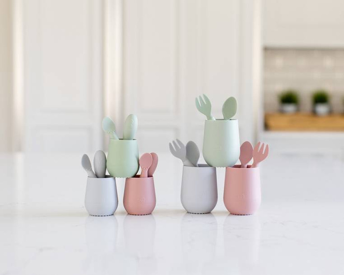 Komplet silikonowych sztućców Mini Utensils pastelowy róż EZPZ