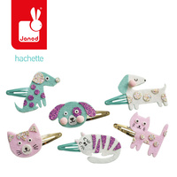 Brokatowe spinki do włosów Pieski i kotki Zestaw kreatywny dla dzieci do tworzenia biżuterii Janod