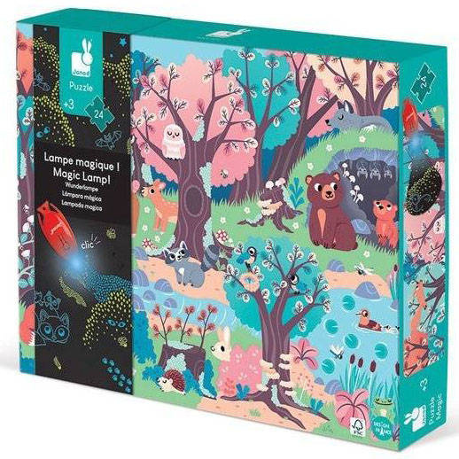 Świecące puzzle z mini-lampką UV Las 24 elementy 3+ Janod