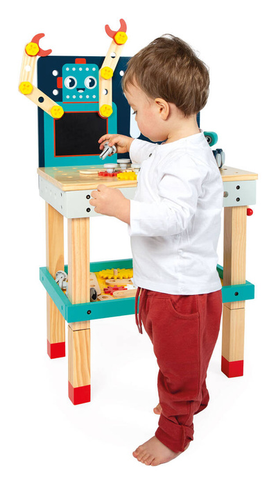 Drewniany stół warsztatowy dla małego majsterkowicza Robot Brico Kids Janod