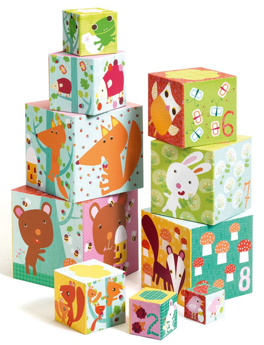 Piramida z klocków, 10 pudełek. W lesie, Djeco