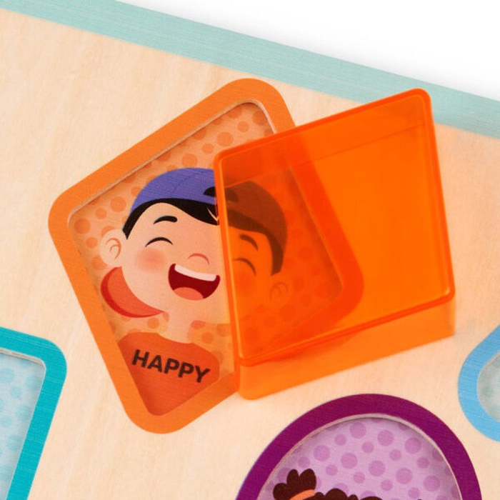 Drewniana układanka terapeutyczna dla dzieci kształty i emocje Peek & Explore – Shapes & Emotions B.Toys