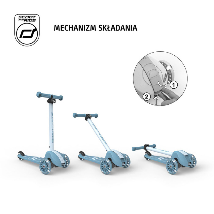SCOOTANDRIDE Highwaykick 3S Hulajnoga z systemem sterowania 2w1 i kółkami LED składana 3+ Steel