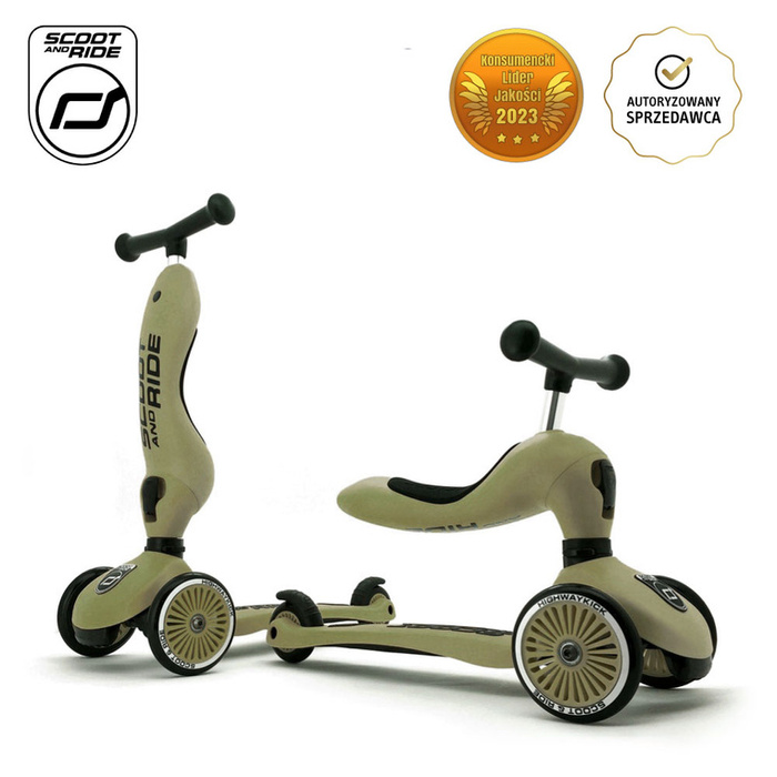 SCOOTANDRIDE Highwaykick 1 2w1 Jeździk i hulajnoga 1-5 lat Olive