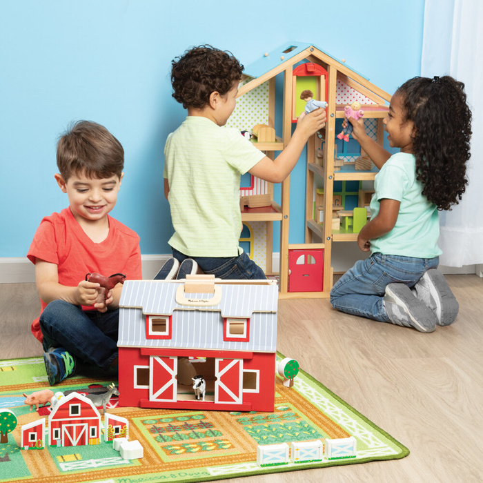Drewniana farma dla dzieci Drewniana Składana Stodoła z 7 Figurkami Zwierząt Melissa and Doug
