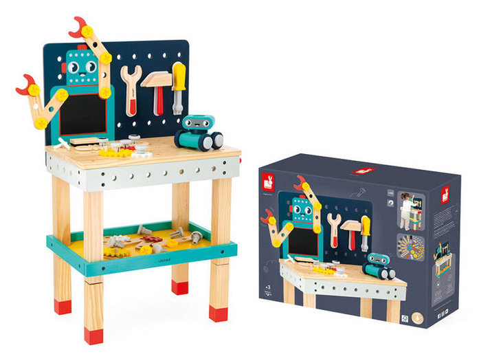 Drewniany stół warsztatowy dla małego majsterkowicza Robot Brico Kids Janod
