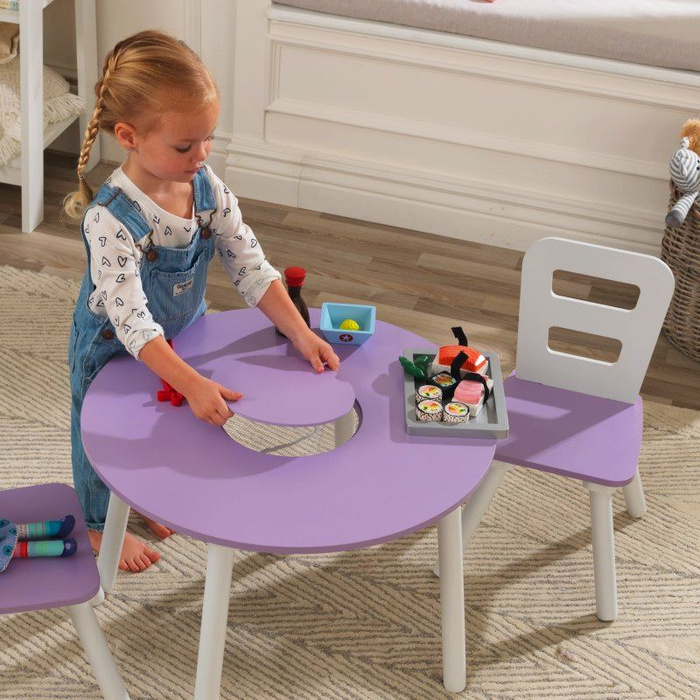Okrągły stolik dla dzieci z 2 krzesłami do zabawy KidKraft – lawendowy
