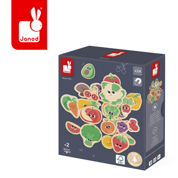 Magnesy drewniane dla dzieci Owoce i warzywa 24 szt. Janod