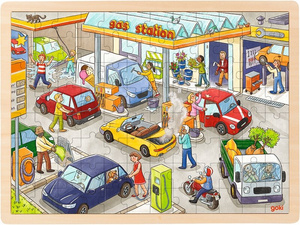 Puzzle dla dzieci Stacja Paliw 96 el. z drewna Goki