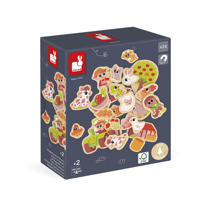 Magnesy drewniane dla dzieci Na farmie 24 szt. Janod