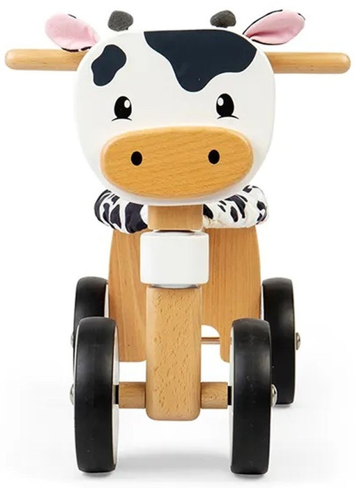 Drewniany rowerek 4-kołowy Krówka Bigjigs