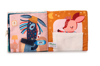 Materiałowa edukacyjna książeczka z mini przytulanką sarenka Stella i jej przytulanka LILLIPUTIENS 