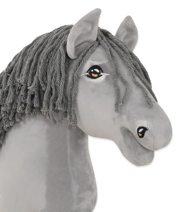 Siwy koń na kiju z gęstą grzywą Premium Super Hobby Horse