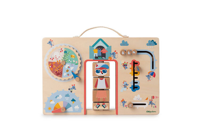 Drewniana tablica manipulacyjna walizka Ubranie na każdą pogodę Lisiczka Alice Lilliputiens