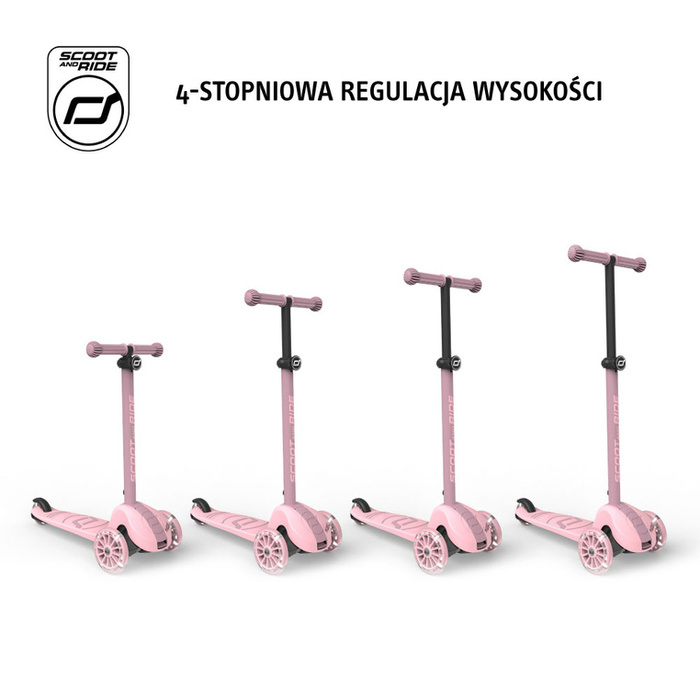 SCOOTANDRIDE Highwaykick 3S Hulajnoga z systemem sterowania 2w1 i kółkami LED składana 3+ Rose