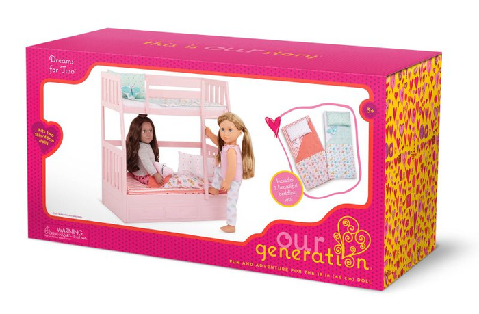 Łóżko piętrowe dla lalek Pościel z motylkami Dreams for Two Our Generation