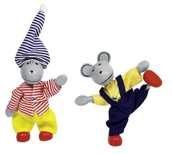 Drewniane Myszki z kompletem ubranek, Goki