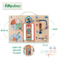 Drewniana tablica manipulacyjna walizka Ubranie na każdą pogodę Lisiczka Alice Lilliputiens