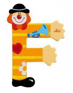 Drewniana literka. Klaun "F", Sevi
