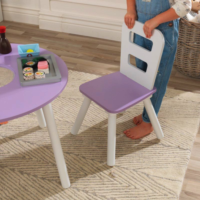 Okrągły stolik dla dzieci z 2 krzesłami do zabawy KidKraft – lawendowy