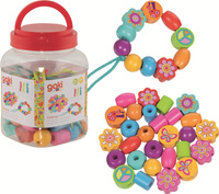 Kolorowe drewniane Korale z motylkami i kwiatkami do nawlekania Goki