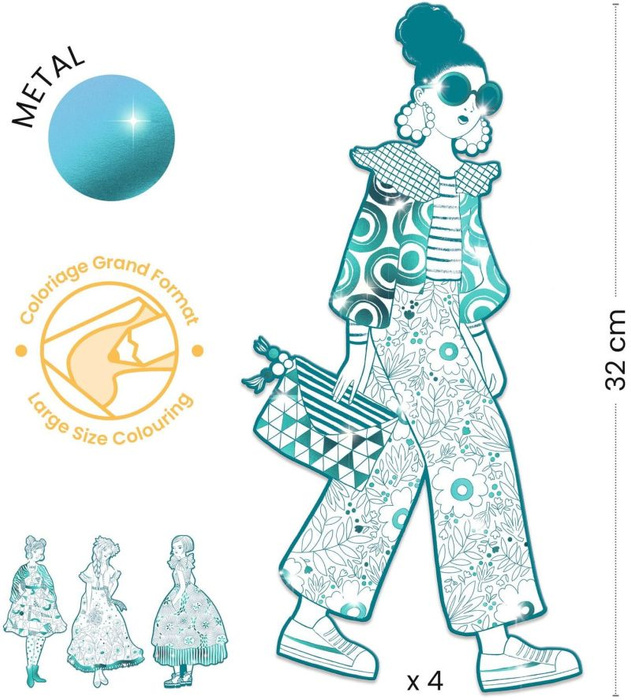 Zestaw 4 kolorowanek metalicznych elegantki Rebekka Djeco