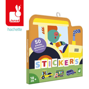 Duże naklejki wielorazowe dla dzieci 50 sztuk Pojazdy Janod