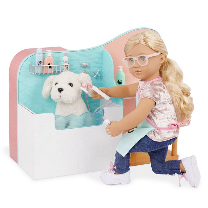 Groomer salon pielęgnacji zwierząt ze sklepem Happy Tails Care Center Our Generation