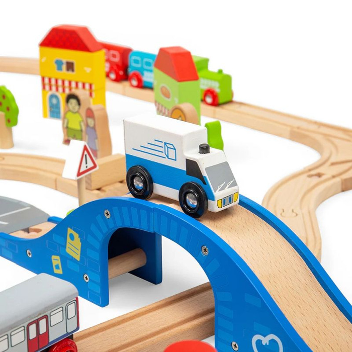 Kolejka drewniana z układem drogowym 105 elementów Bigjigs Road