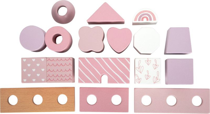 Klocki drewniane na palikach Różowy domek Small Foot