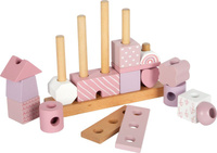 Klocki drewniane na palikach Różowy domek Small Foot 