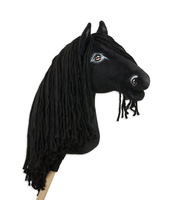 Czarny koń na kiju z gęstą grzywą Premium Super Hobby Horse