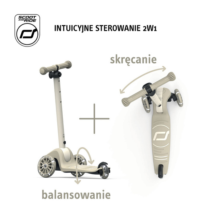 SCOOTANDRIDE Highwaykick 3S Hulajnoga z systemem sterowania 2w1 i kółkami LED składana 3+ Ash