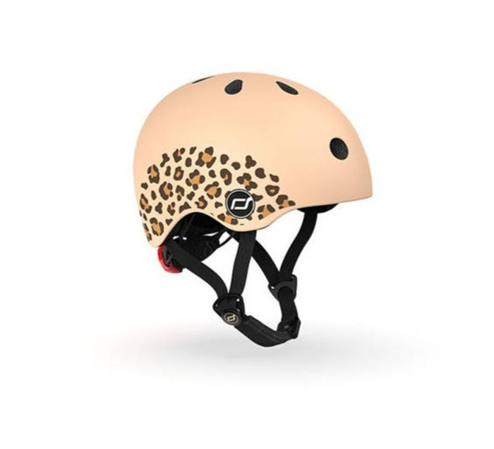 SCOOTANDRIDE Dziecięcy kask XXS-S 1-5 lat światło LED magnetyczne zapięcie Leopard