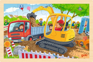 Puzzle dla dzieci Koparka 24 el. z drewna Goki