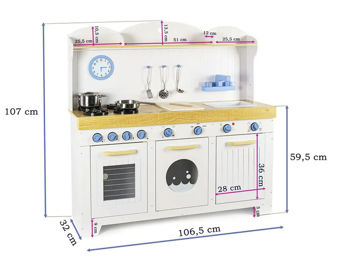 Drewniana kuchnia dla dzieci emitująca dźwięk i światło Morskie fale