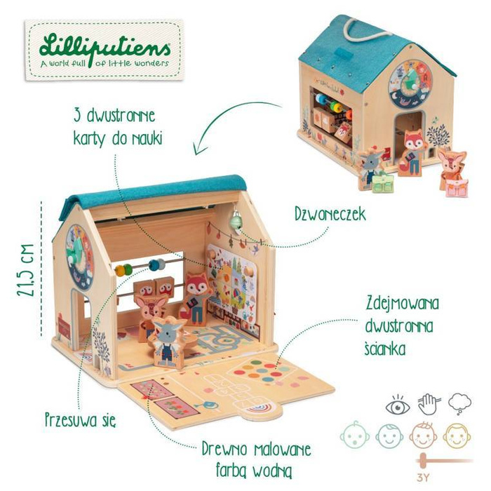 Drewniany multifunkcyjny zestaw do zabawy w Szkołę z 3 figurkami i akcesoriami Lilliputiens
