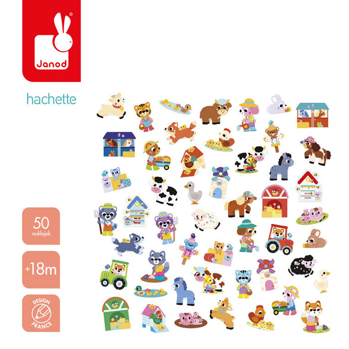 Duże naklejki wielorazowe dla dzieci 50 sztuk Farma Janod