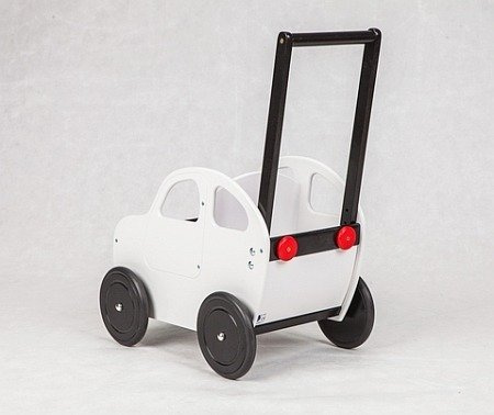 Drewniany wózek dla lalek i nie tylko. Białe auto, chodzik dla dzieci