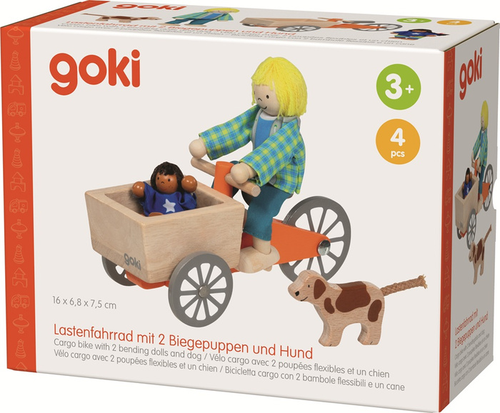 Zestaw Rower towarowy z 2 giętkimi lalkami i psem Goki