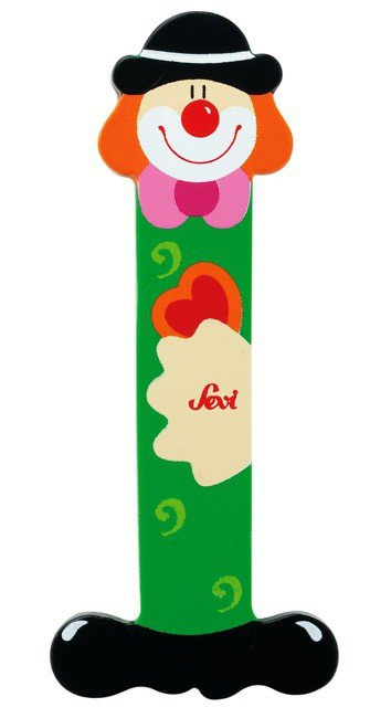 Drewniana literka. Klaun "I", Sevi