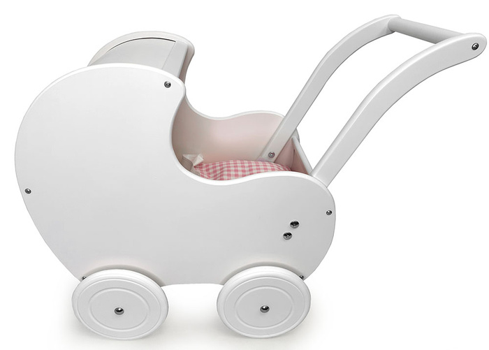 Wózek dla lalek z drewna z budką pudrowy róż