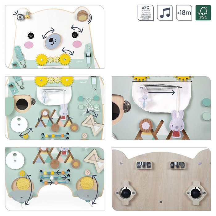 Tablica manipulacyjna dla dzieci XL 20 aktywności Miś Pure Janod