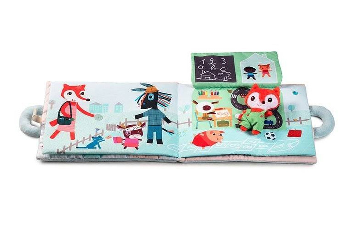 Miękka książeczka aktywizująca z mini-przytulanką „Dzień dobry, mały lisku” Lilliputiens