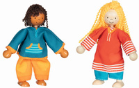 Lalki drewniane z kompletem ubranek Goki