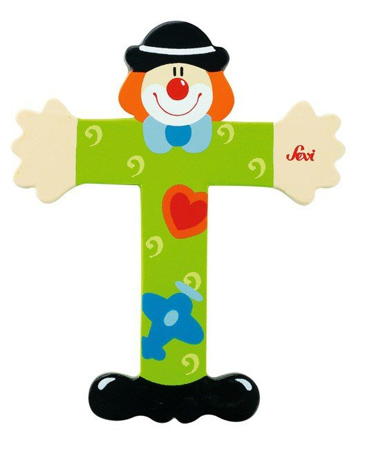 Drewniana literka. Klaun "T", Sevi