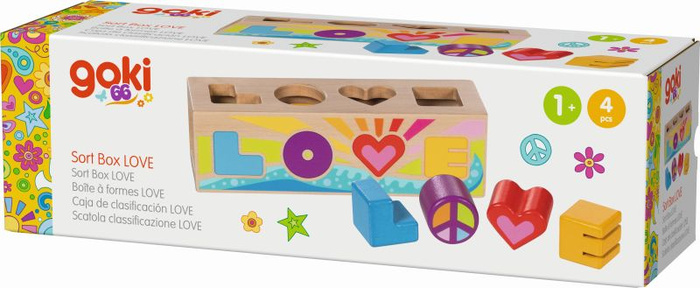 Kolorowy sorter kształtów drewniany LOVE Goki